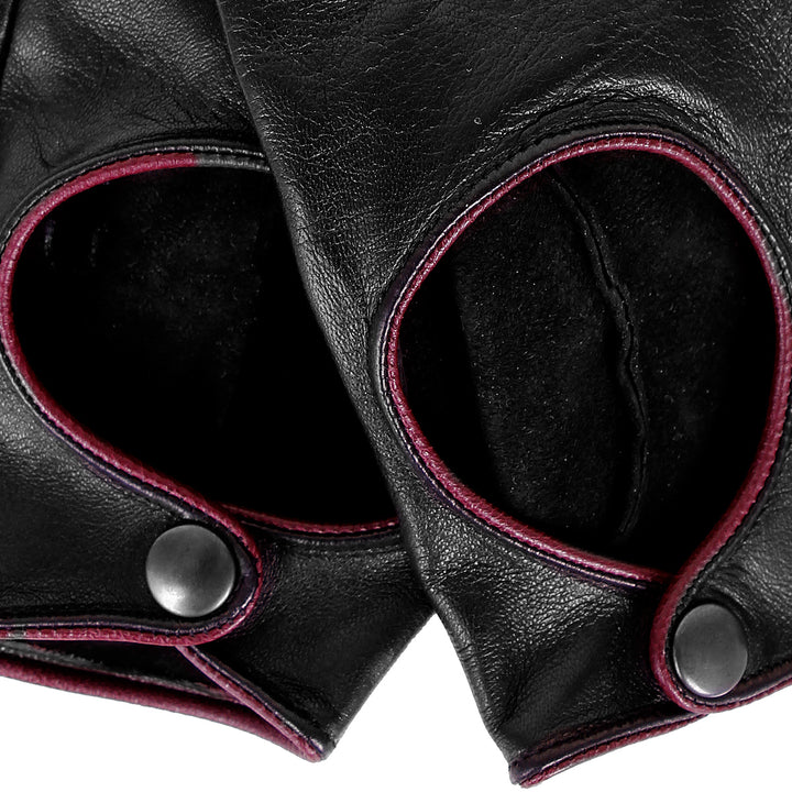 Kurze Autofahrer Handschuhe mit Druckknopf (Modell 212) Leder bicolor