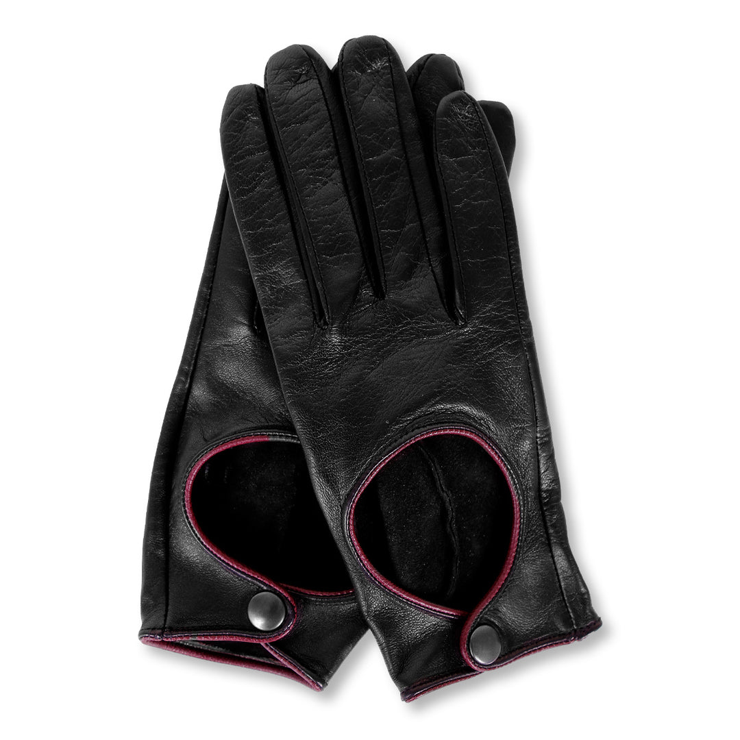 Kurze Autofahrer Handschuhe mit Druckknopf (Modell 212) Leder bicolor