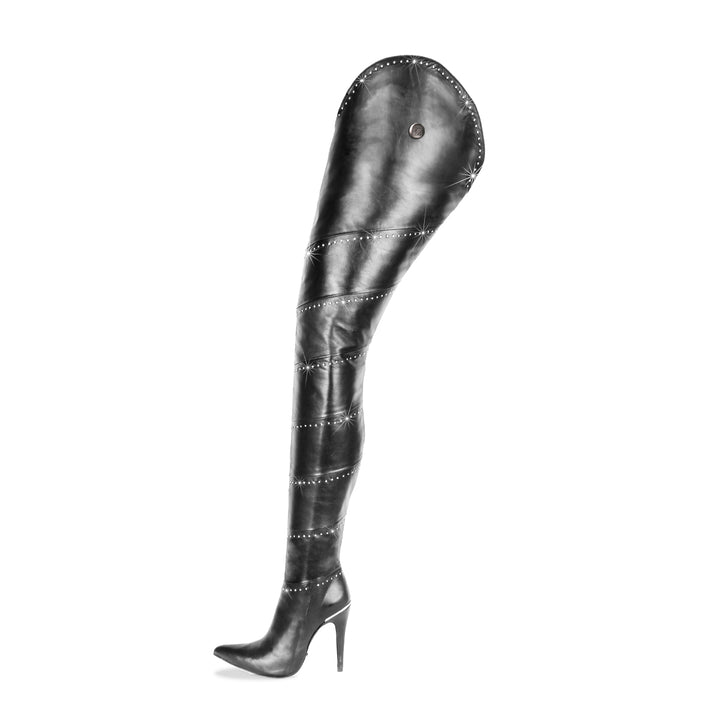 Super long leather boots with Swarovski® crystals (model 101) leather black