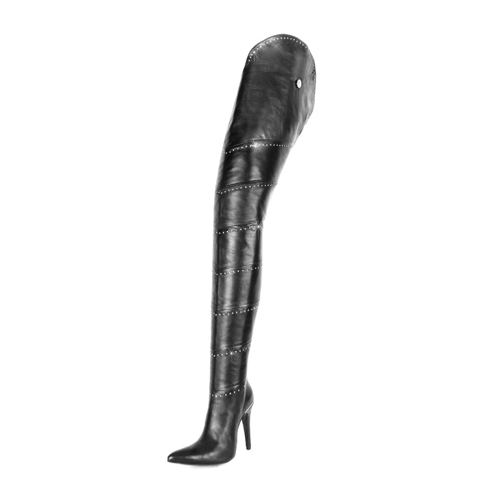 Super long leather boots with Swarovski® crystals (model 101) leather black