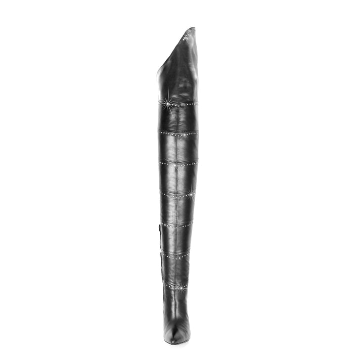 Super long leather boots with Swarovski® crystals (model 101) leather black