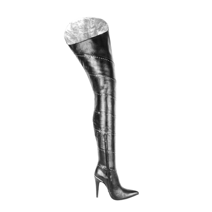 Super long leather boots with Swarovski® crystals (model 101) leather black