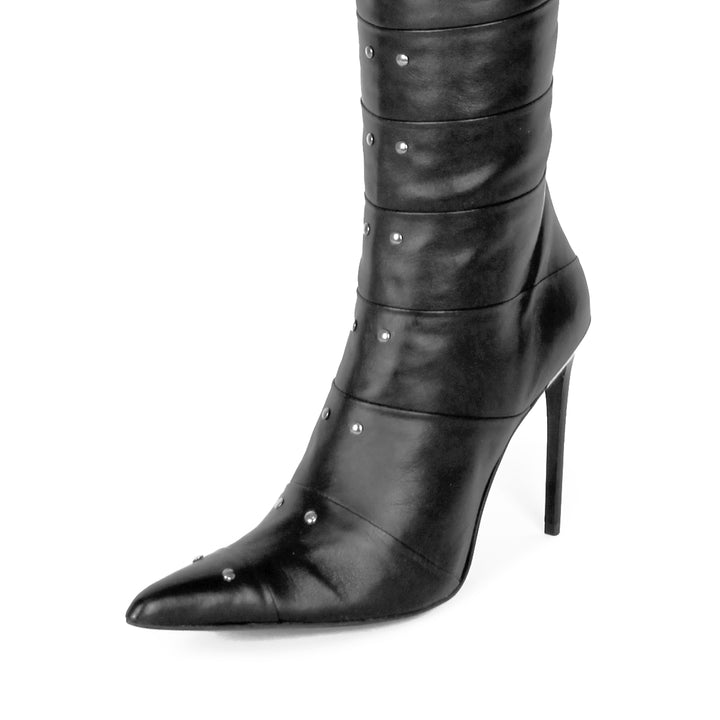 Cuissardes en cuir segmenté et talons aiguilles (modèle 160) cuir noir