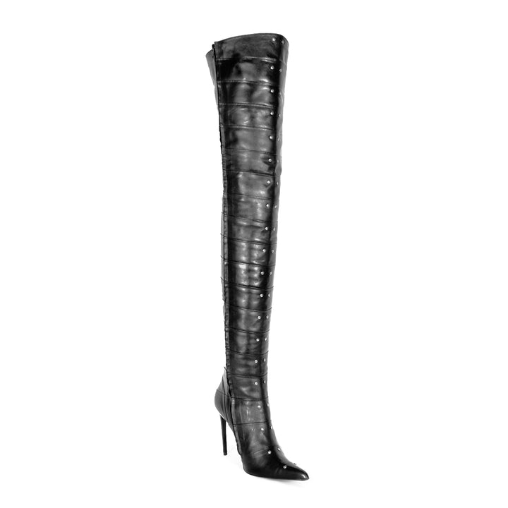 Cuissardes en cuir segmenté et talons aiguilles (modèle 160) cuir noir