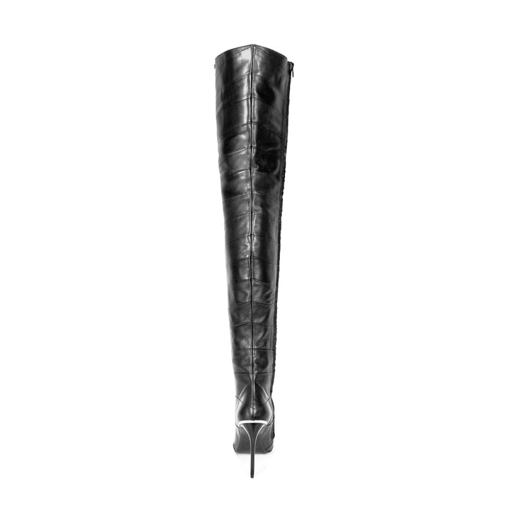 Cuissardes en cuir segmenté et talons aiguilles (modèle 160) cuir noir