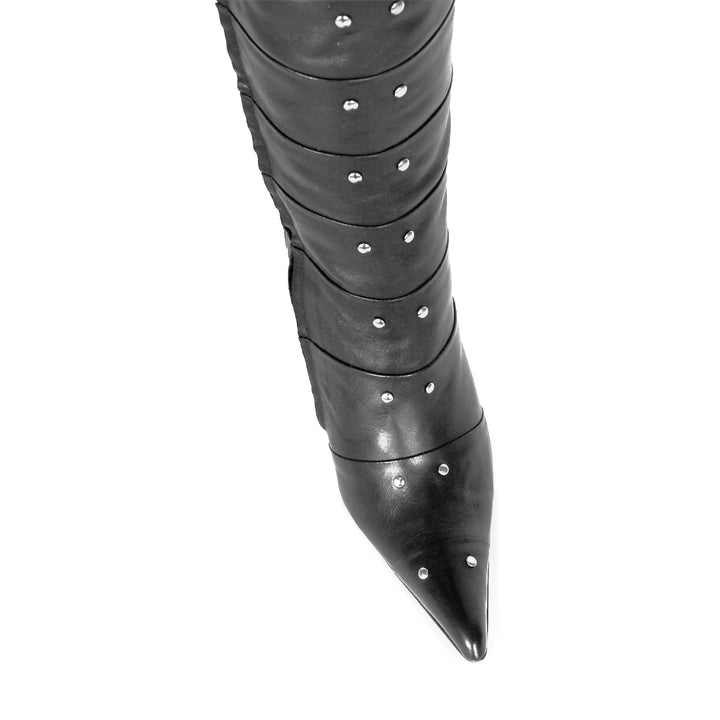 Cuissardes en cuir segmenté et talons aiguilles (modèle 160) cuir noir
