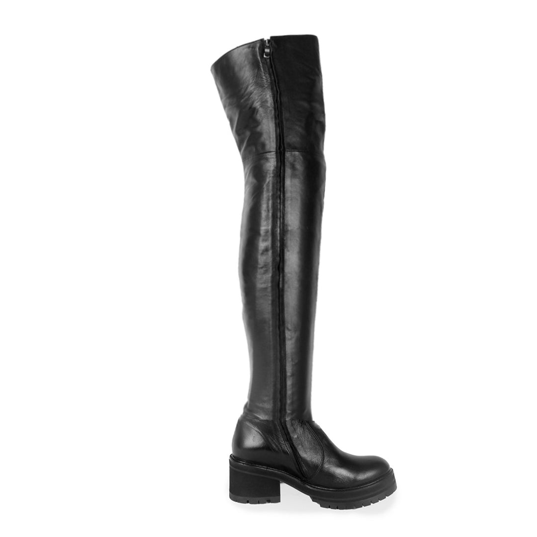 Chunky overknee-the-knee boots (model 570) leather black