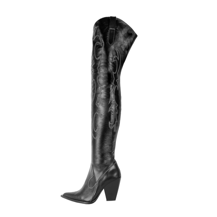 Cowboy boots thigh high (model 612) leather black