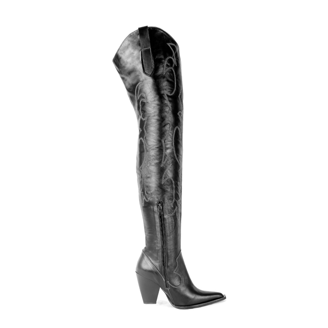 Cowboy boots thigh high (model 612) leather black