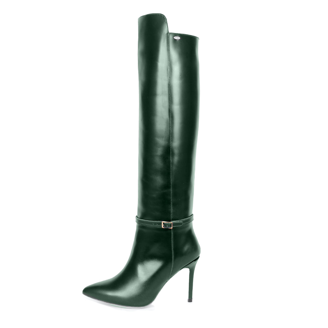 Polished leather knee high boot (model 740) Leather darkbrown