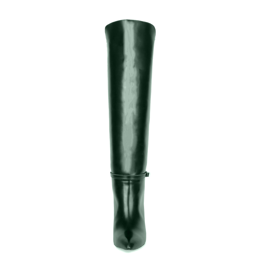Polished leather knee high boot (model 740) Leather darkbrown
