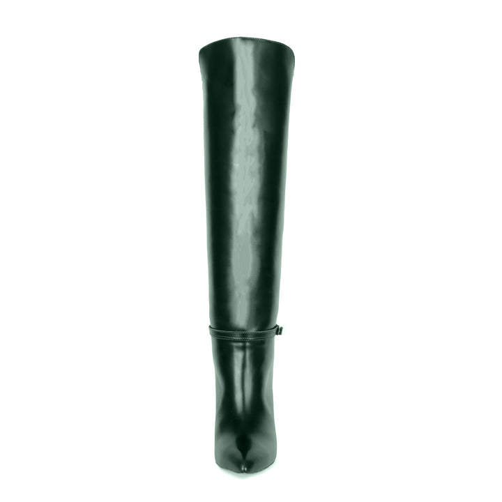 Polished leather knee high boot (model 740) Leather darkbrown