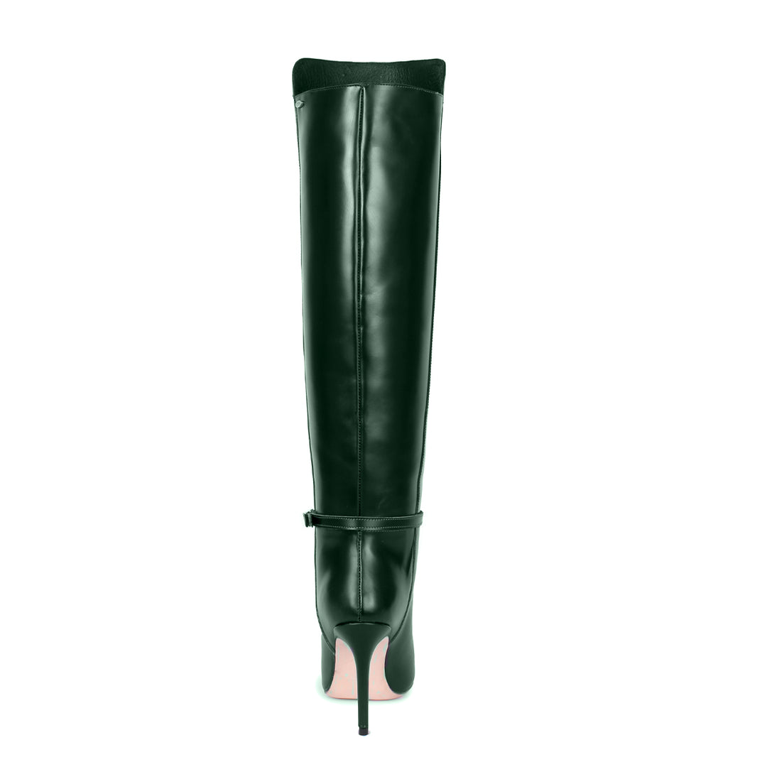 Polished leather knee high boot (model 740) Leather darkbrown