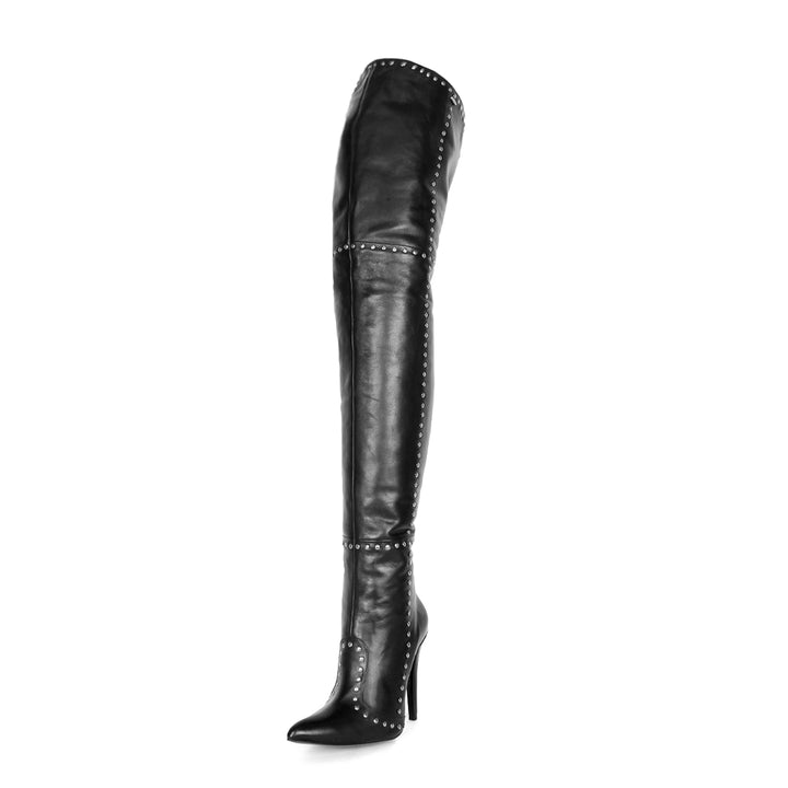 Overkneestiefel mit Nieten (Modell 610) Leder schwarz