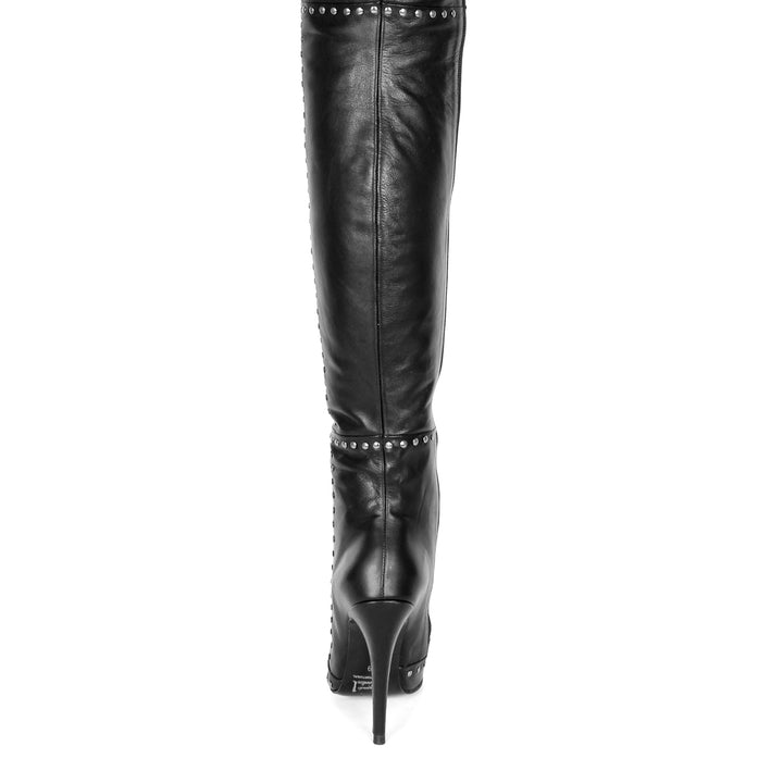 Overkneestiefel mit Nieten (Modell 610) Leder schwarz
