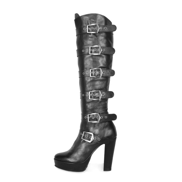 Knee high boots with buckles and block heels made to measure (model 717)