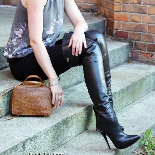 High heel over-the-knee boots with rivets made-to-measure