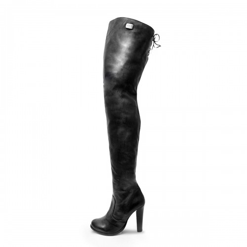 Thigh high boot with wide heel and lacing (Model 502)