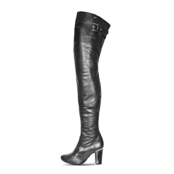 Boots thigh high block heel strap standard size (Model 118)